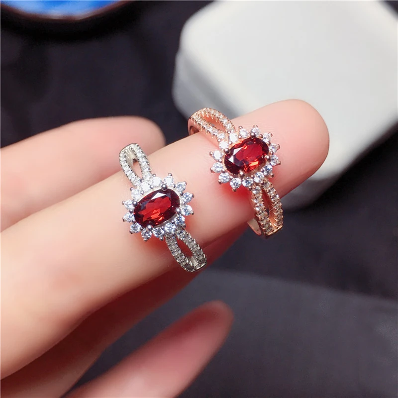 

100% натуральный красный гранат 4*6 мм, кольца из драгоценных камней, простые женские серебряные ювелирные изделия, хороший подарок для жены с сертификатом