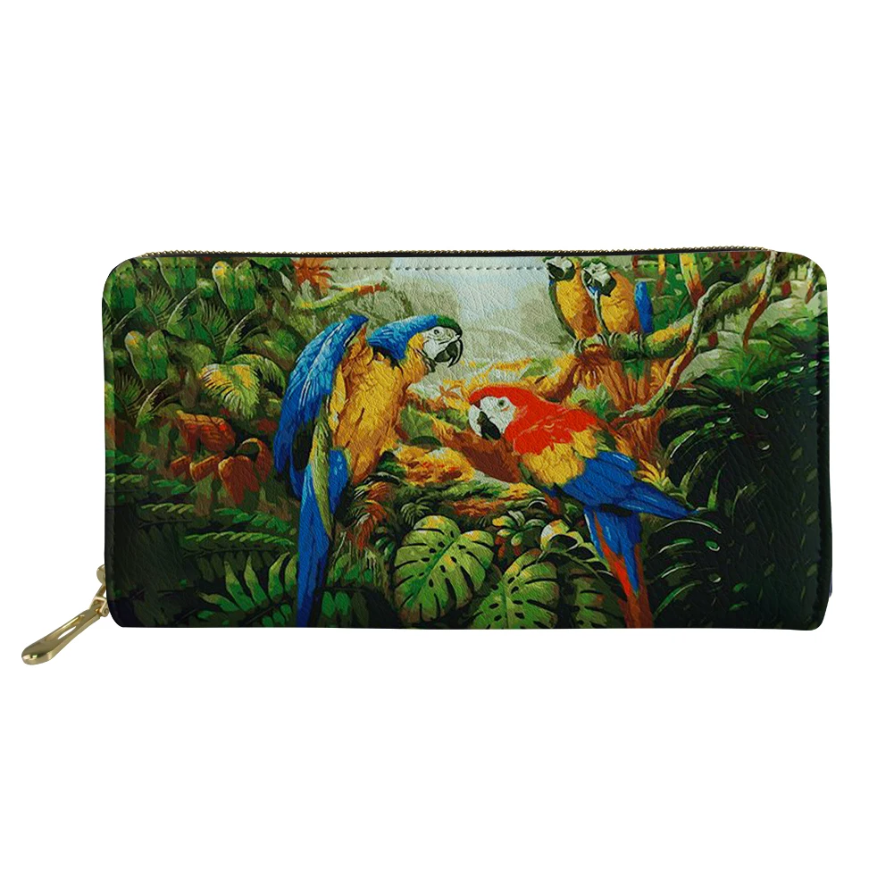 Oil Painting Parrot Pattern Long Wallets Designer Portable Zipper Portomonee Unisex Card Case Cover Money Bag Teenager College