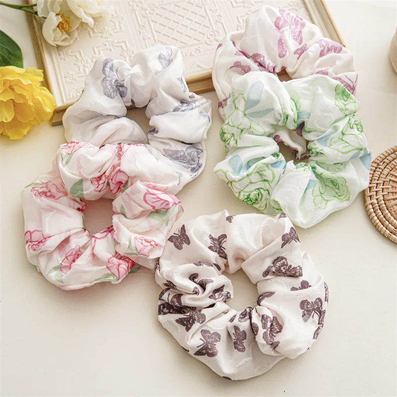 

Korean Fashion Simple Floral Satin Large Scrunchies Sweet For Temperament Girls High Quality Elastic Hair Rope