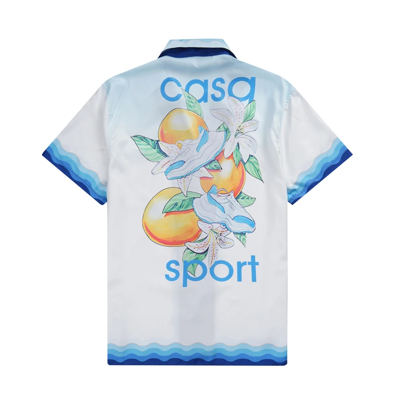 Stripe CASA Sport Casablanca Flower Shoe Orange Print Mesh Shortpant Shirt Set Men Women High Quality Hawaii Beach Surf Suit