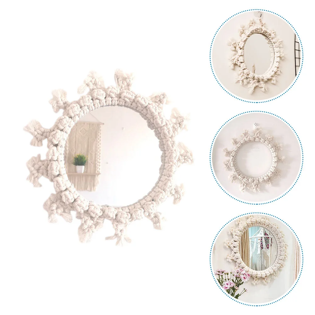 

Woven Tapestry Mirror Pendant Bohemia Weaving Mirror Indoor Wall Ornament