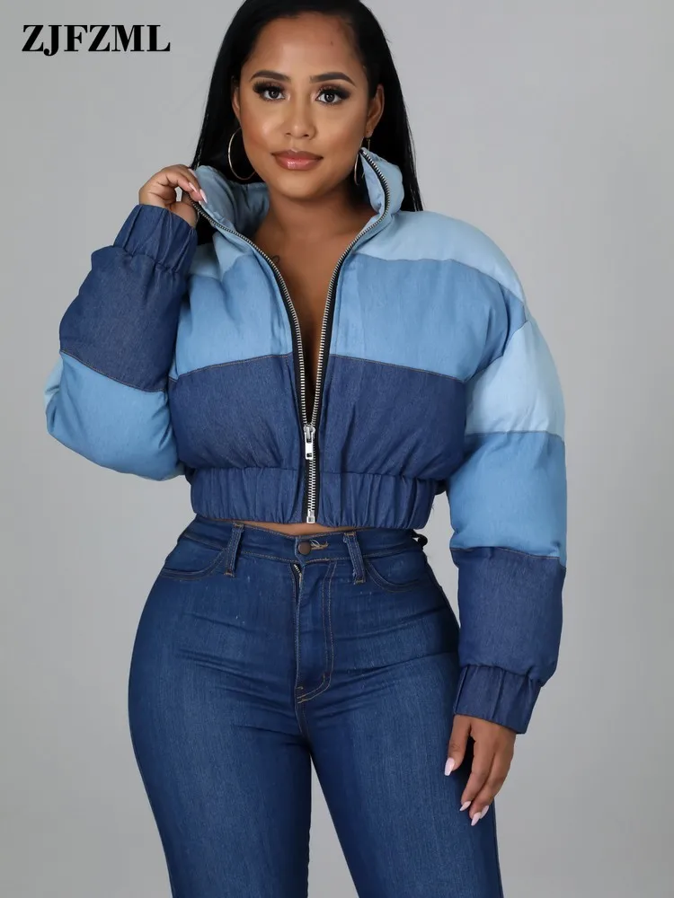 

Модная цветная теплая хлопковая куртка, пальто, осенне-зимняя одежда для женщин, короткий Блейзер с длинным рукавом и воротником-стойкой, одежда для отдыха