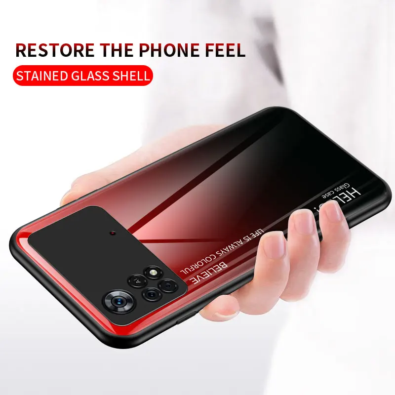 for poco x4 pro case tempered glass luxury gradient back cover soft silicone frame phone case for xiaomi poco x4 pro 5g free global shipping