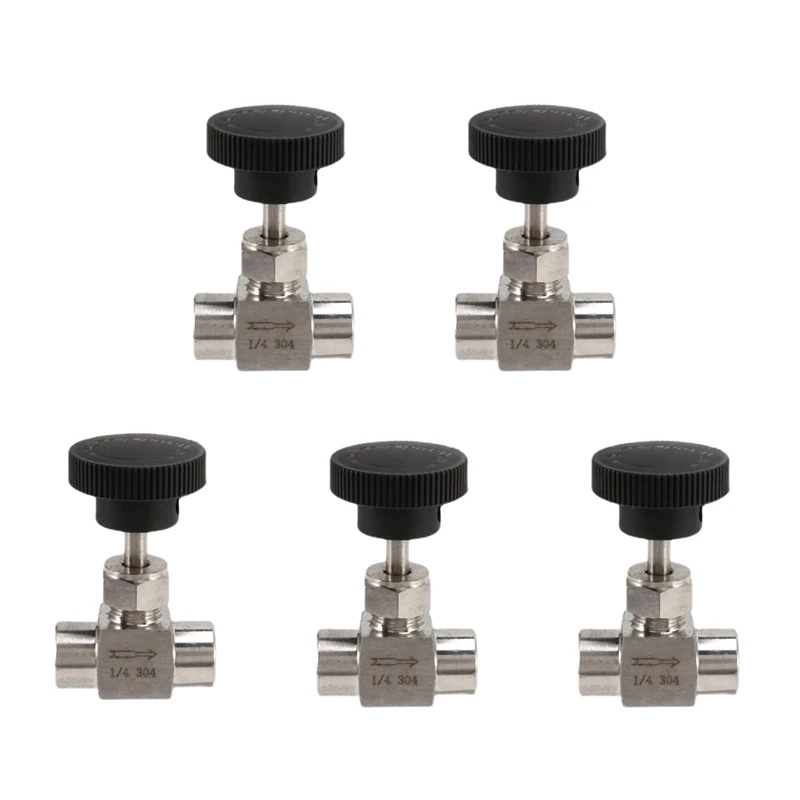 

5X 1/4 Inch BSP Equal Female Thread SS 304 Stainless Steel Flow Control Shut Off Needle Valve