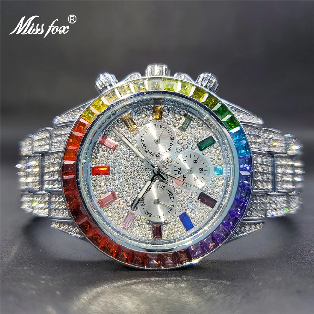 

MISSFOX Colorful Watch For Men Hip Hop Stylsih Cool Waterproof Quartz Watches Battery Auto Calendar Hand Clock Dropshipping