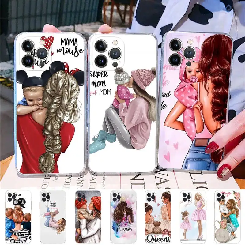 

Brown Hair Baby Mom Girl Phone Case Silicone Soft for iphone 14 13 12 11 Pro Mini XS MAX 8 7 6 Plus X XS XR Cover