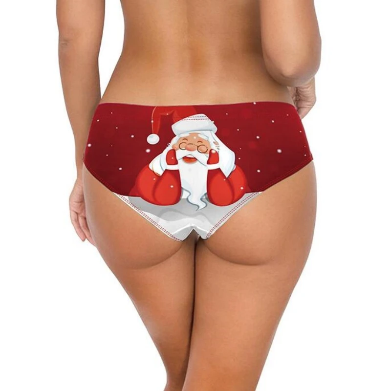 Милое женское нижнее белье с принтом Санта-Снеговика эластичный пояс женские