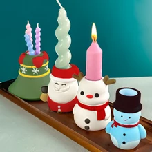 Christmas Collection Candlestick Silicone Molds DIY Snowman Elk Candle Holder Christmas Gift Making Plaster Resin Decor Mould