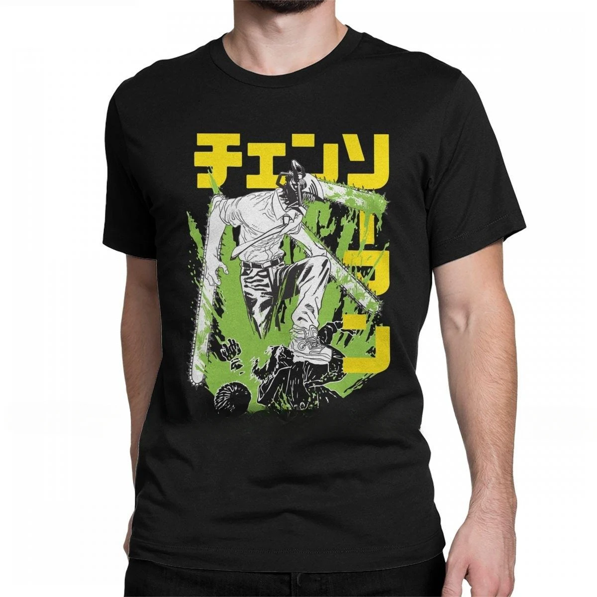 Тяжелая неформальная Мужская футболка Denji с Бензопилой 100% хлопок крутая круглым