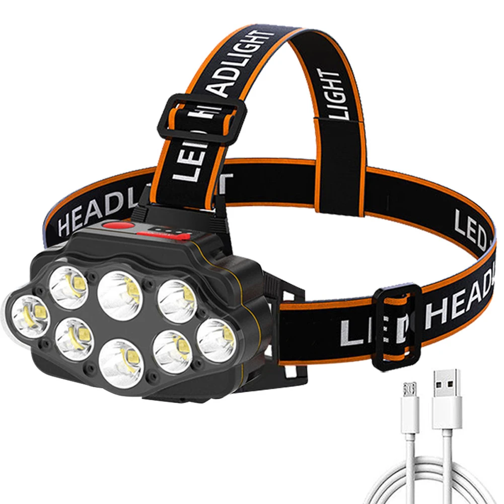 

8LED Portable Headlight Light USB Rechargeable Waterproof Headlamp Flashlight 2400mAh Power Display Headwear Torch for Outdoor