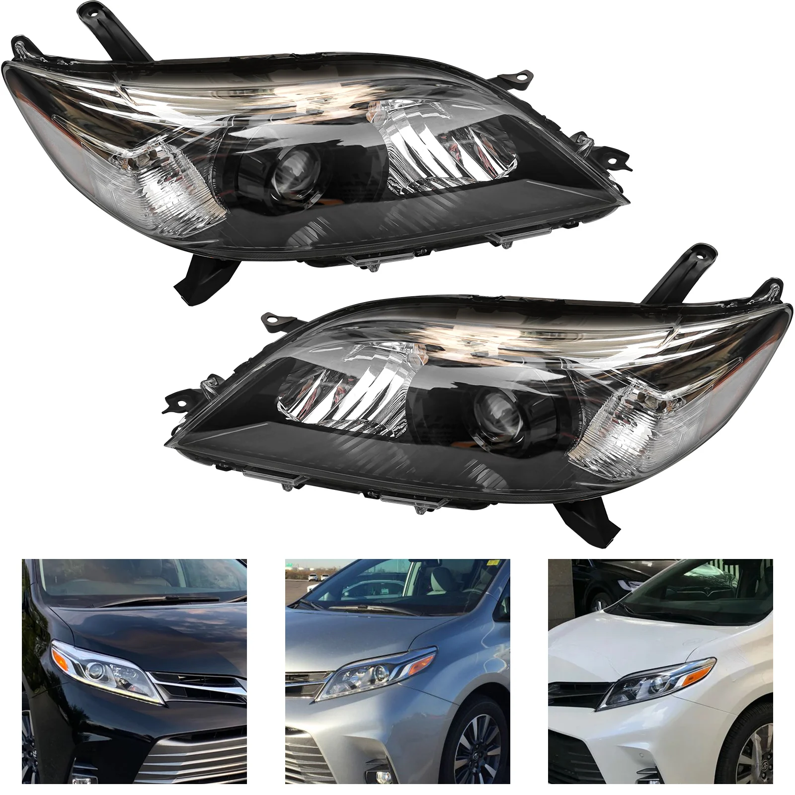 

For 2011-2014 Toyota Sienna Black Housing Halogen Headlight Left+Right Set