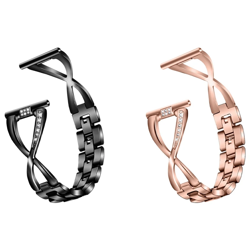 

Ремешок из нержавеющей стали для Samsung Galaxy Watch Active, браслет со сверкающими бриллиантами, розовое золото и черный, 2 шт., 20 мм