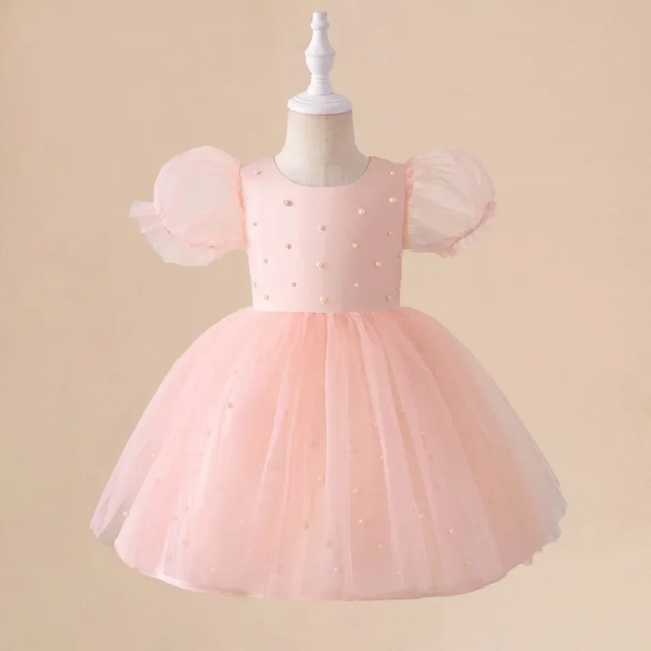 Розовое Сетчатое Платье Принцессы С Бусинами Для Маленьких Девочек