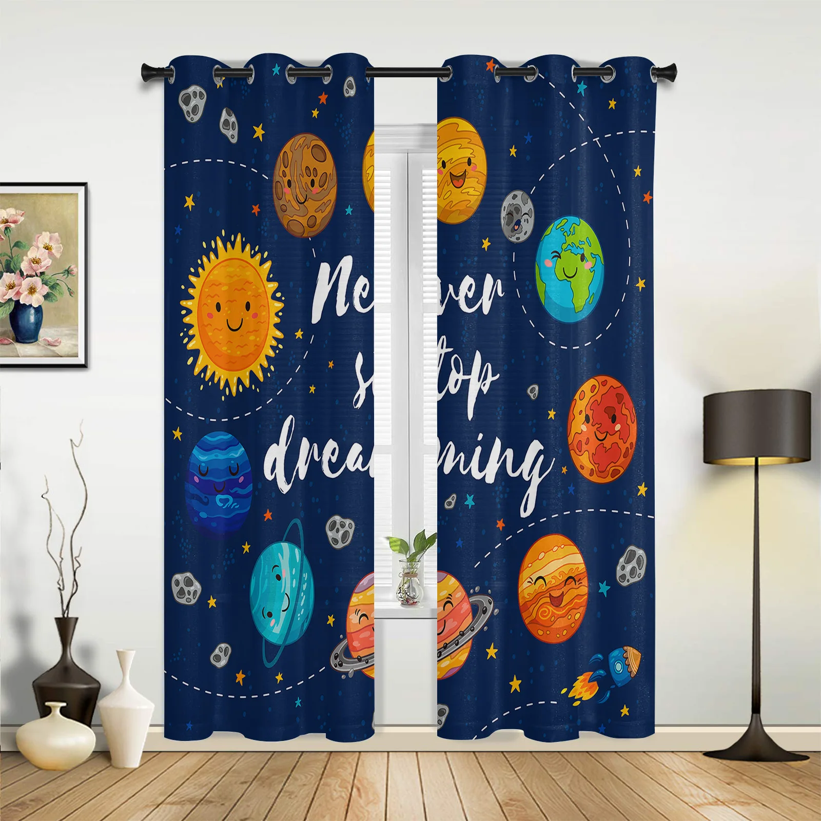 

Cartoon Planet Curtains for Bedroom Living Room Drapes Kitchen Children's Room Window Curtain Modern Home Decor