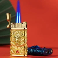 personality metal carved cigarette lighter windproof cigar lighters dual flame mini butane gas lighter unusual torch lighters
