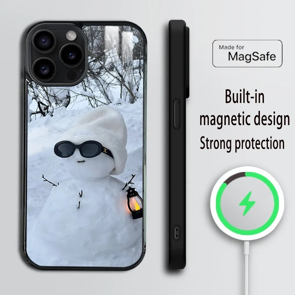 Милый чехол для телефона со снеговиком iPhone 16 15 14 13 12 11 Pro Max Plus Mini Magsafe Mirror