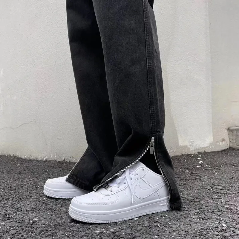 2022 Vibe Style Musical Note Embroidery Black Streetwear Men Slim Jeans Trousers Ankle Zipper Hip Hop Women Denim Pants Pantalon