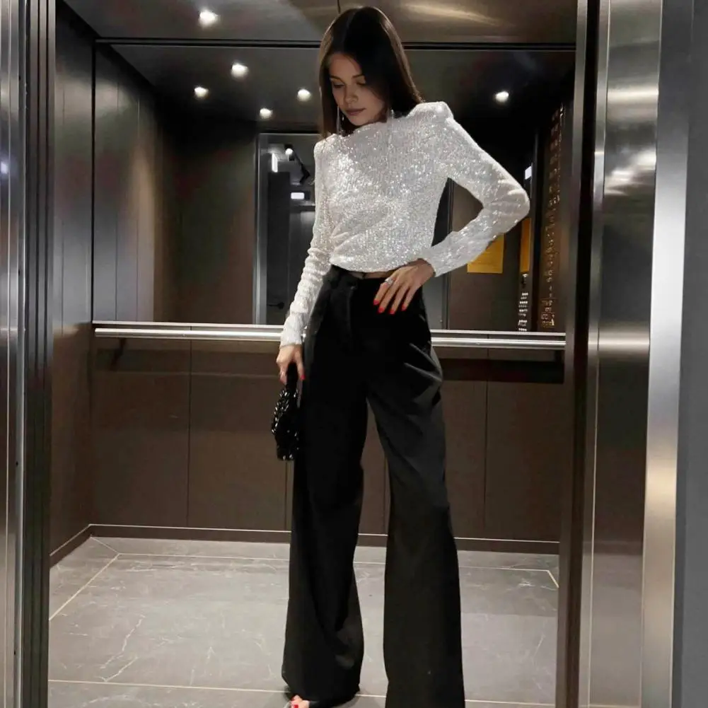 Женский топ с пайетками украшенный укороченный длинными рукавами для женщин