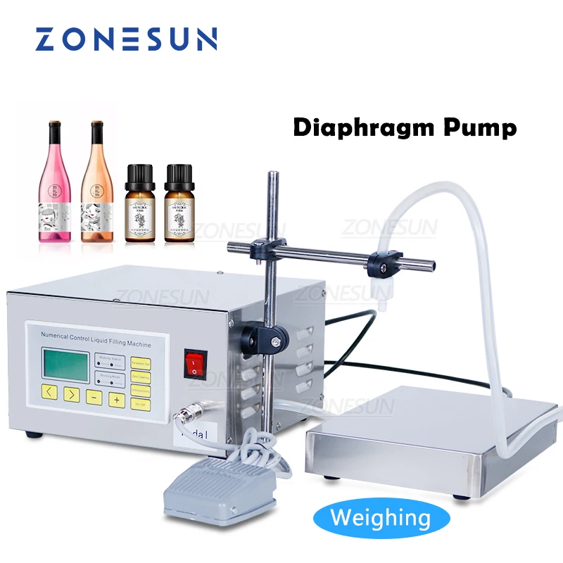

ZONESUN ZS-DP641W Semi Automatic Liquor Beverage Perfume Juice Weighing Filling Machine Food Grade Diaphragm Pump Bottle Filler