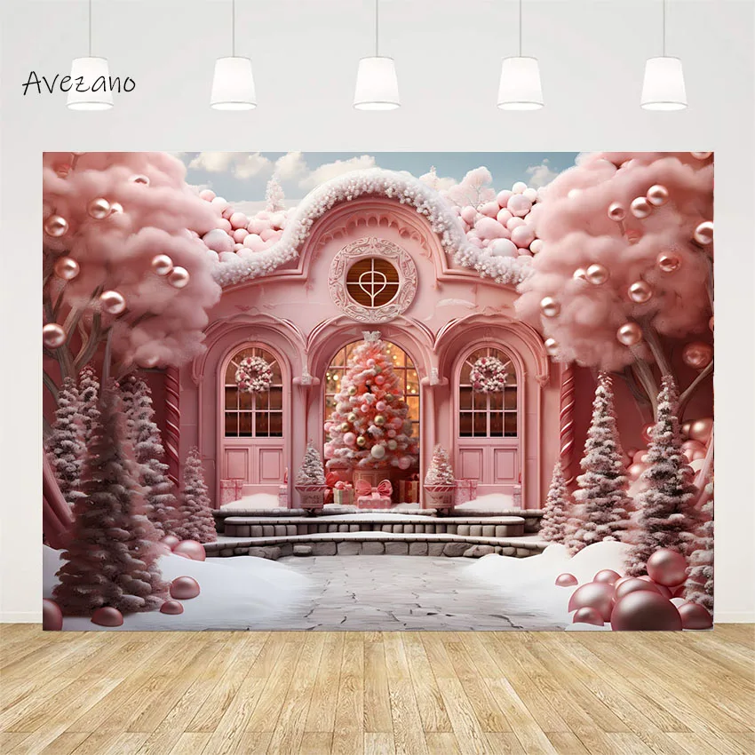 

Avezano Winter Christmas Backdrop Photography Background Sweet Pink House Outdoor Snow Girl Portrait Backdrop Photo Studio Props