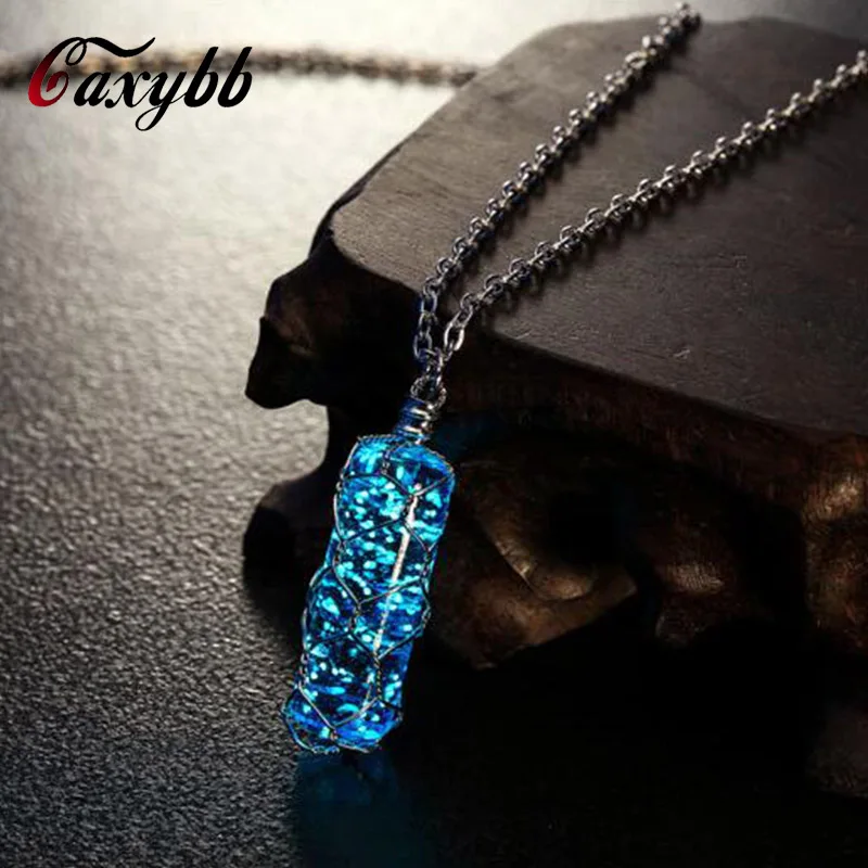 

Caxybb fashion New Creative Luminous Crystal Cylindrical Pendant necklace Glow In The Dark charming Necklace fine jewelry