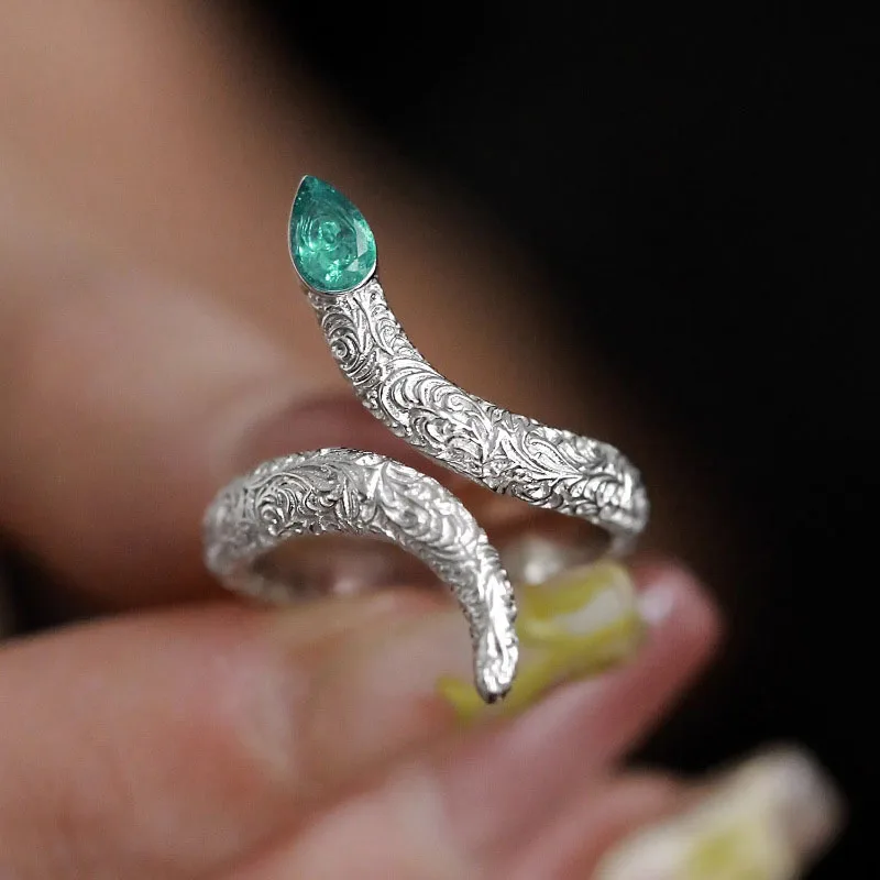 

Vintage Punk Green Snake Rings Party Jewelry Women New Fashion Simple Handmade Wedding Accessories Gifts For Girl