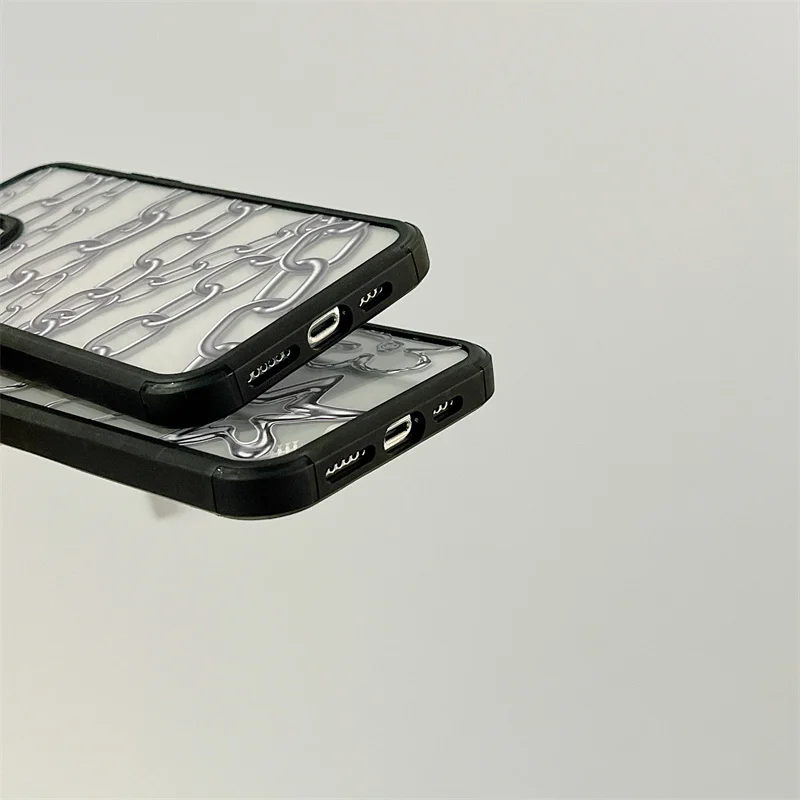 Модный серебристый черный армированный чехол с цепями для телефона iPhone 15 13 Mini 14Pro