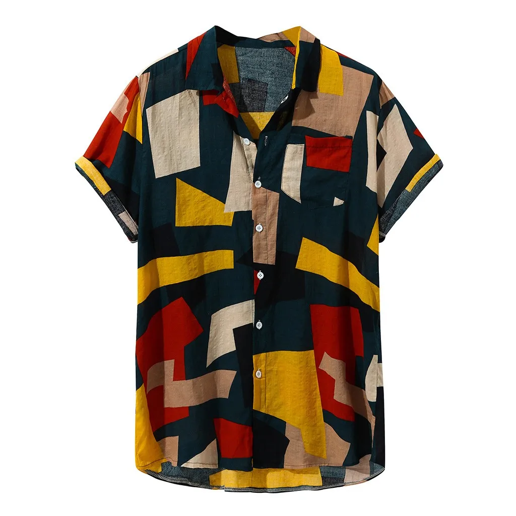 

Fashion Mens Summer Shirt Printed Hawaiian Loose Short Sleeve Casual Buttons Beachwear T shirt Good Quality Men Shirts