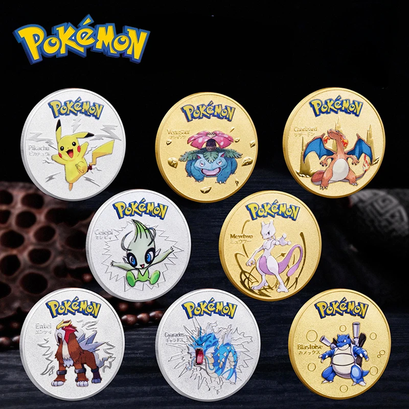 

Pokemon Collectible Display Box Commemorative Coins Gold Plated Silver Card Coins Iron Anime Metal Pikachu Children's Gifts Toys