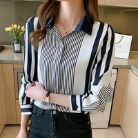 fashion style casual spring new shirt womens lapel striped chiffon shirt color contrast camisas para mujer dropshipping clothes