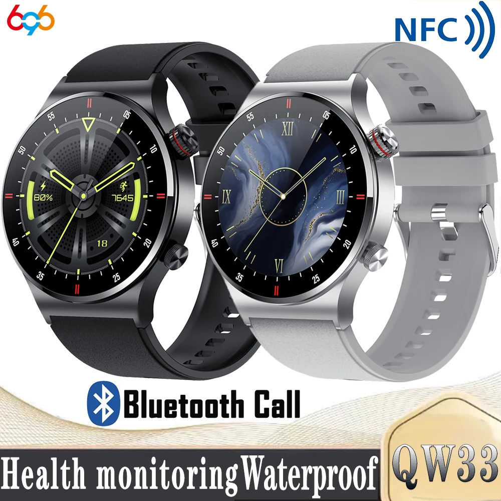 

NFC Blue Tooth Call Smartwatch Men ECG PPG Blood Pressure Monitor Sports Fitness Bussiness Smart Watch IPS QW33 For IOS Android