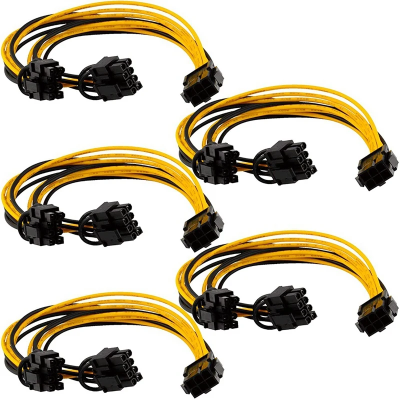 

5 шт. PCI-E 6-контактный двойной 6 + 2-контактный разветвитель питания, кабель, карта изображения PCIE PCI Express, 6-контактный двойной 8-контактный кабел...
