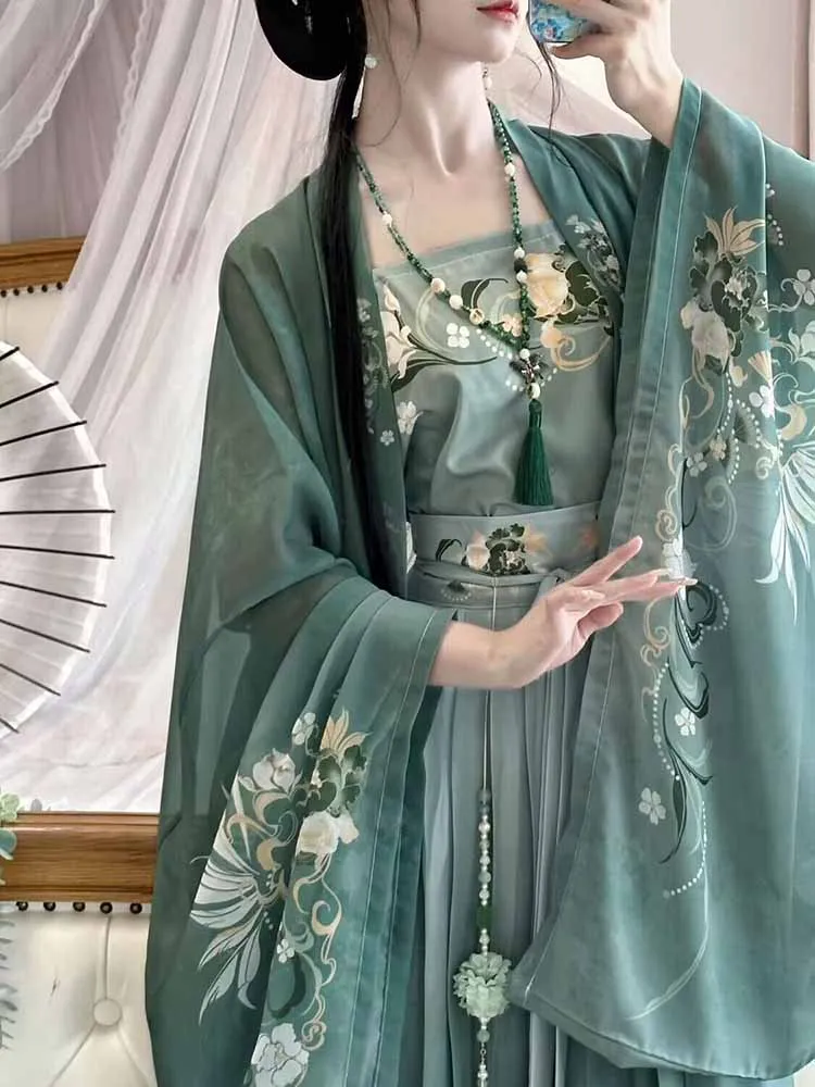 Женское платье Hanfu ODFVEBX зеленое 3 предмета