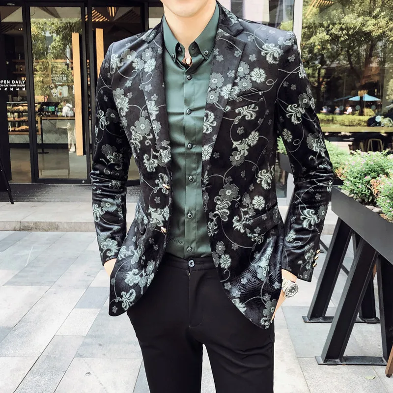 

2021Male Suits Blazer Printed Men Slim Jacket Vintage Suits Fashion Luxury Formal wedding Dress Stage Costumes for Singers S-5XL