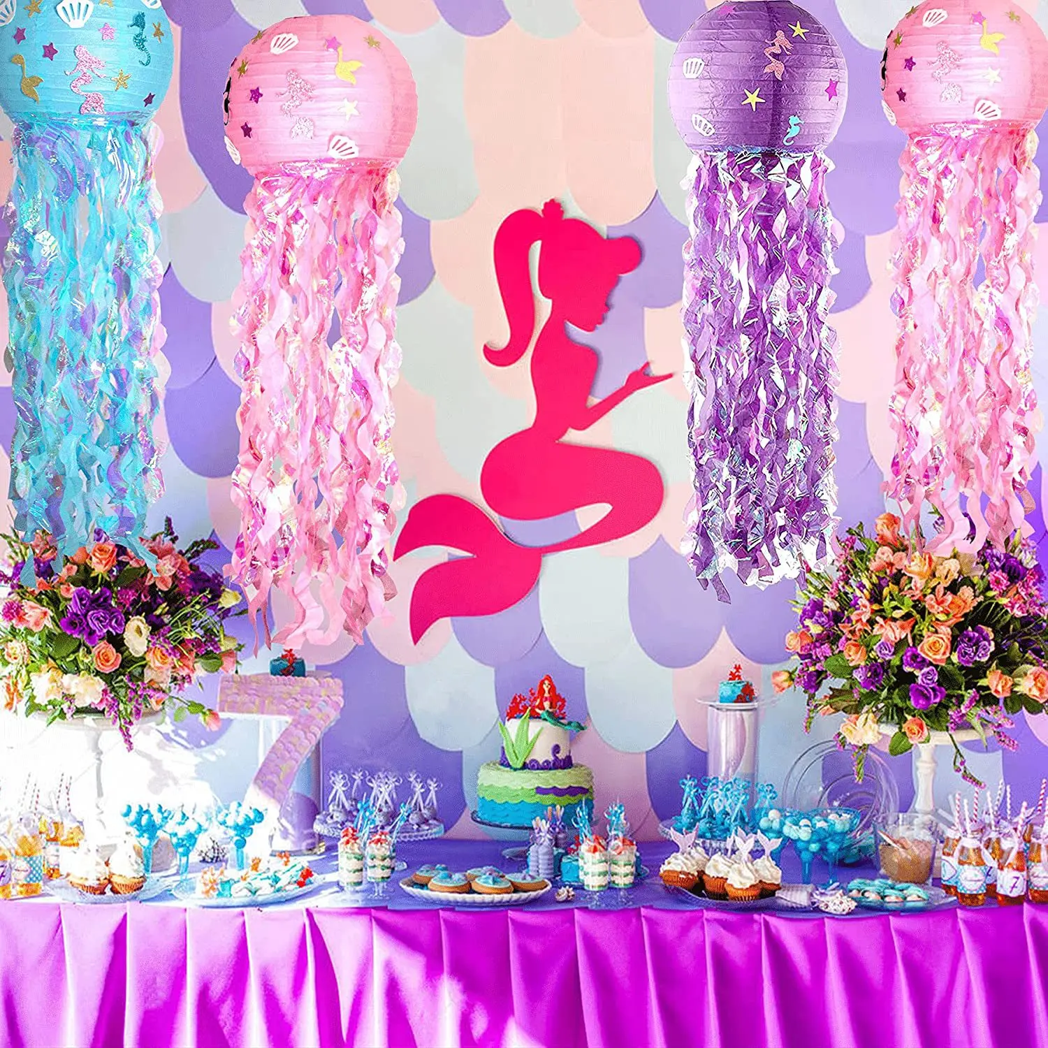 

LuanQI Mermaid Paper Lantern Diy Hanging Lantern Pull The Flag Banner LED String Lights Birthday Festival Baby Shower Party Deco