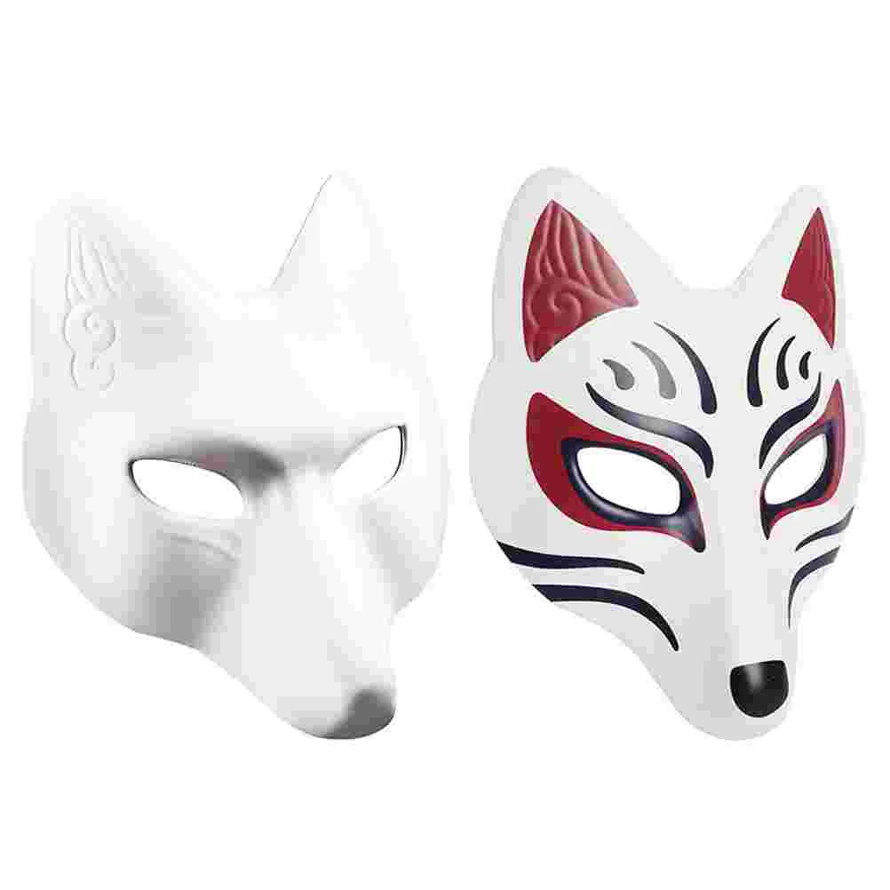

2 Pcs Fox Mask Paintable White Halloween Props DIY Teenager Adult Masks Blank Masquerade Cosplay Party Decor Decorate Unpainted