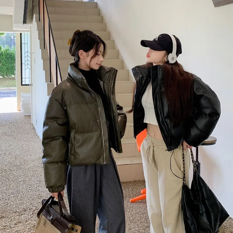 Утепленная маленькая куртка-пуховик зимнее женское пальто с воротником-стойкой