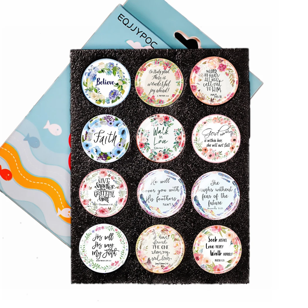 Holy Bible Verse Fridge Magnets Refrigerator Sticker Glass Cabochon Set Letter Home Decor Quote Religion Art Scripture 12pcs 3CM (art.: 3a376bd04b4) - 3a376bd04b4