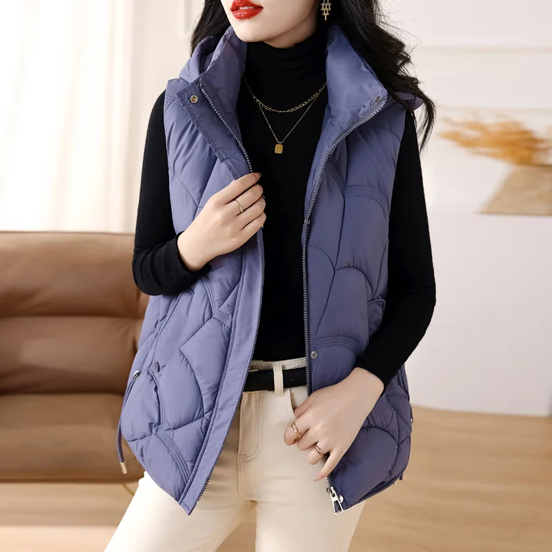 

Vest Female 2023 Autumn And Winter New Korean Version Slimming Large Size Slimmed Hooded Pony Clip Down Cotton Padded Vest Femal