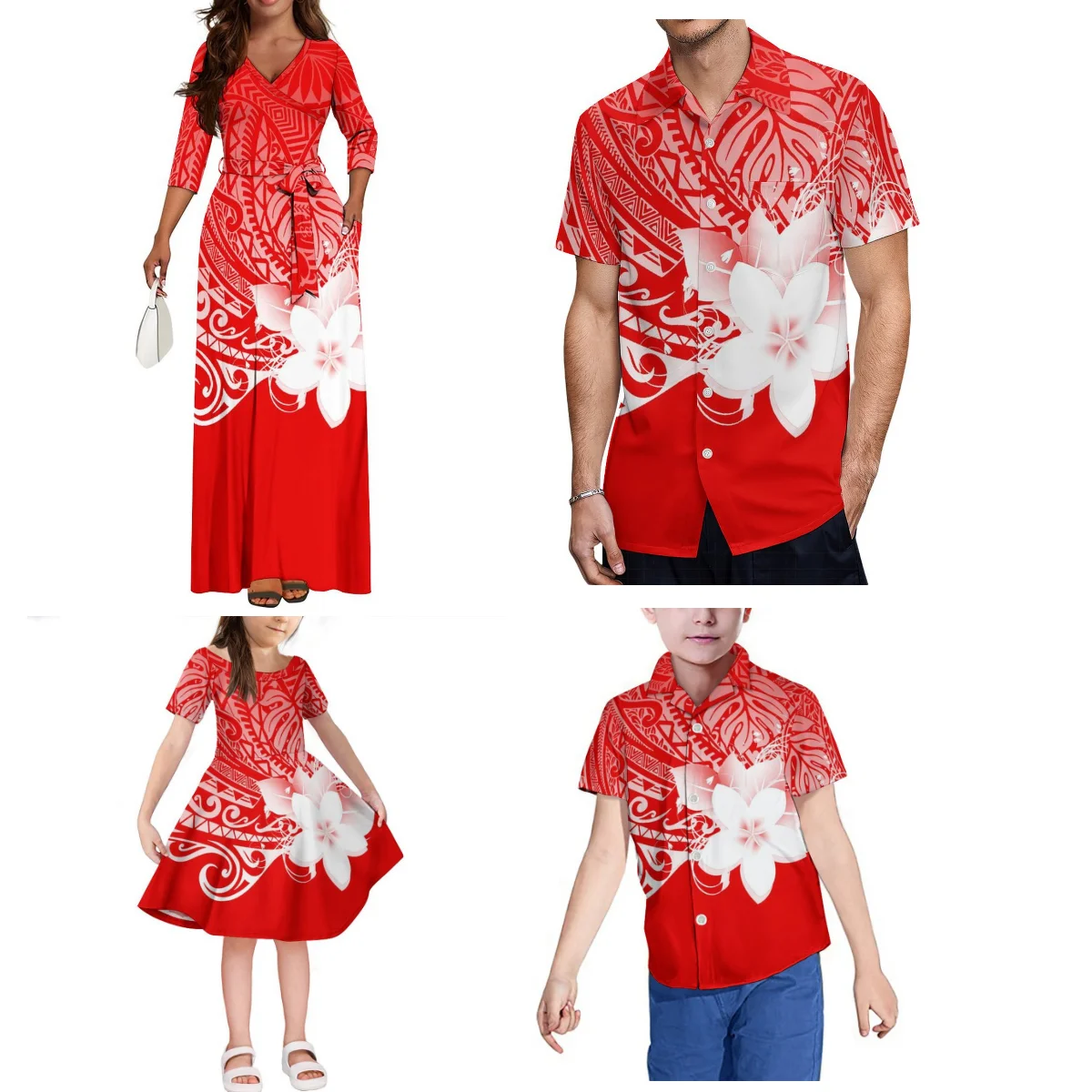 Hawaiian Floral Print Dress Samoa Club House Party Set Polynesian High-Waisted Summer Aloha Short-Sleeved Shirt |