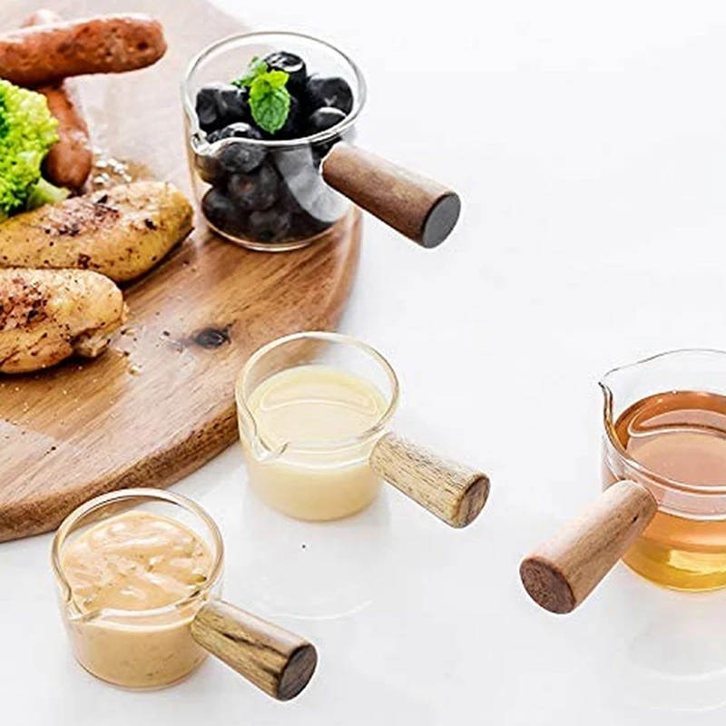 6 шт. прозрачная стеклянная Сливочная машина с деревянной ручкой мини-кувшин для