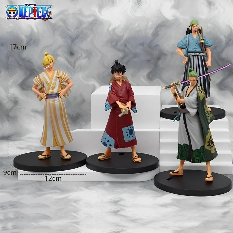 

New 4 Styles Anime One Piece Kimono Luffy Sanji Zoro Usopp Action Figure Pvc Samurai Figurine Model Toy Boys Gifts Full Set