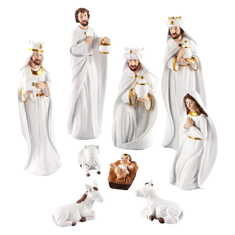 

Jesus Nativity Scene Statue Christmas Manger Decoration Set Resin Wisemen Figure