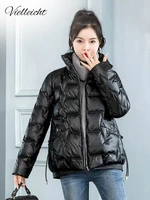 vielleicht stand collar winter jacket for womens solid bright shiny casual cotton padded female warm coat clothes short parkas