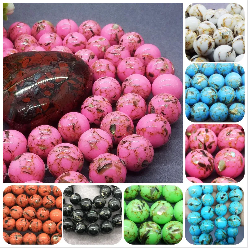 

Wholesale Spacer Beads for Bracelet Making Nature Gold Thread Shell Turquoise beads Round Bead Jewelry Handmade 6/8/10mm
