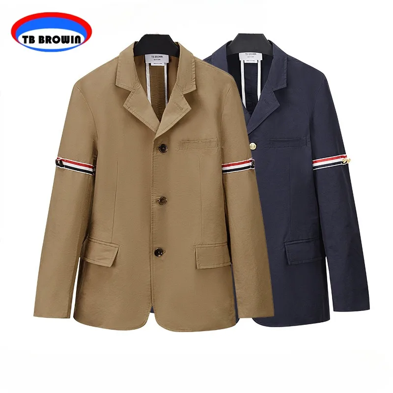 

TB BROWIN Thom Suits Jackets Men's Spring Autumn Fashion Lapel Single Breasted Tops Casual Double Sleeve Colorful Ribbon Coats
