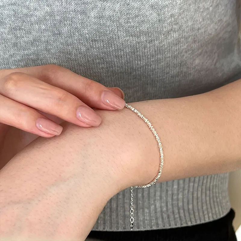 Купи S925 Sterling Silver Chipped Silver Bracelet For Women Korean Version Simple Niche Design And Stylish Bracelet For All за 939 рублей в магазине AliExpress