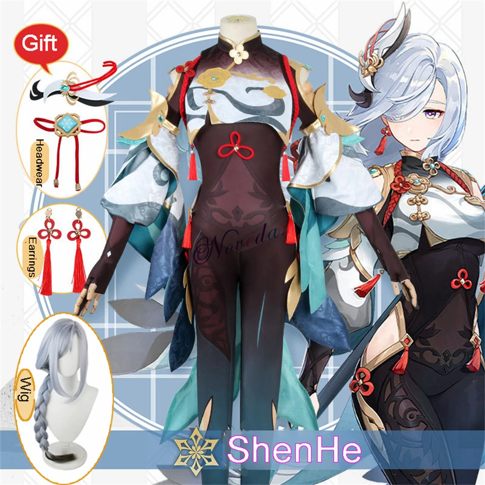 

Bunny Genshin Impact Shenhe Cosplay Costume Game Genshin Shen He Suit Wig Cosplay Outfit Halloween Costume For Women Girls
