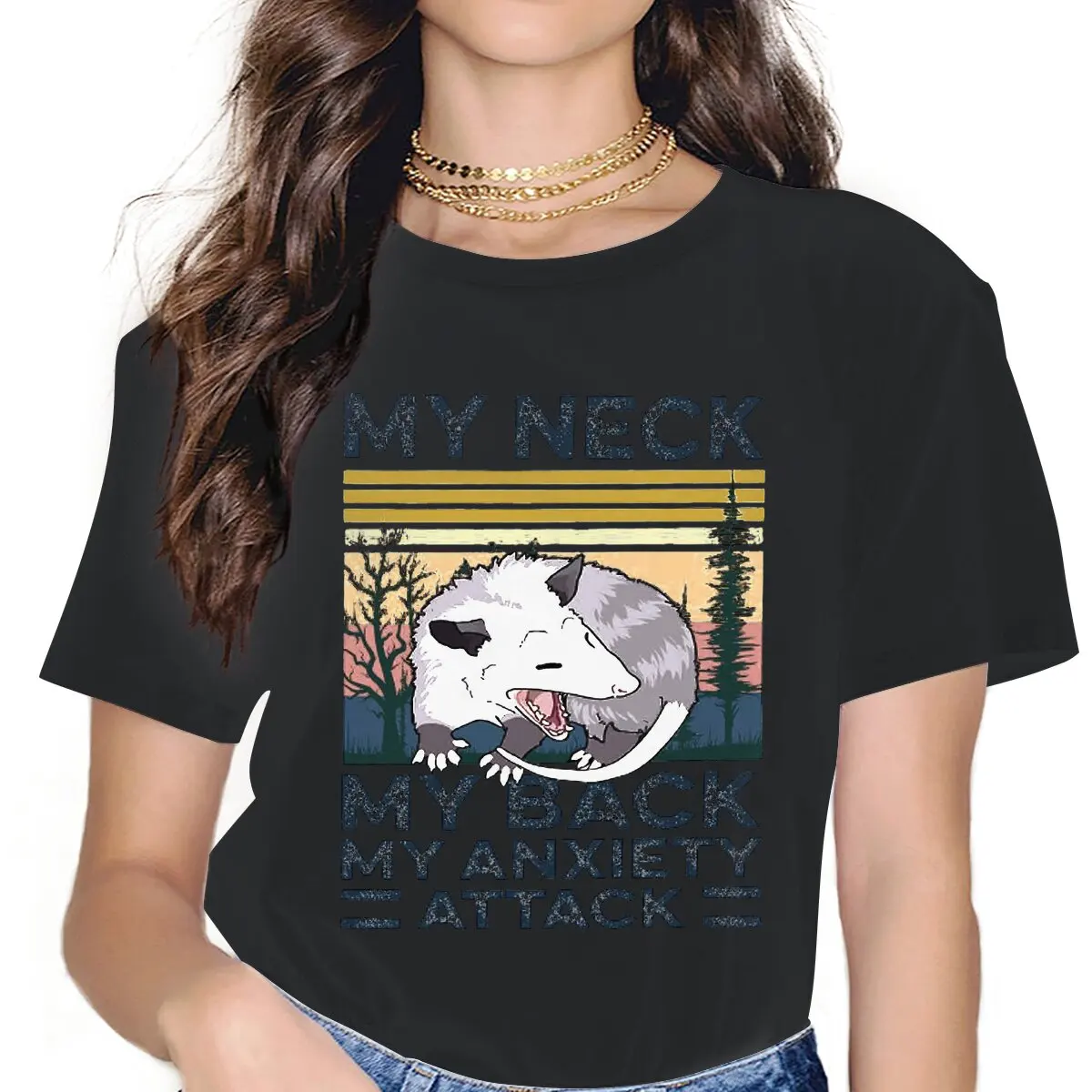 

Женская Винтажная футболка с надписью «My Neck My Back My anxiattack»