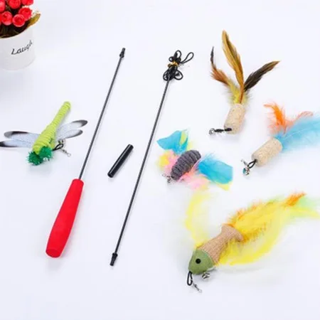 

6Pcs Pet Cat Kitten Feather Bell Fish Shape Stick Toy 420218845